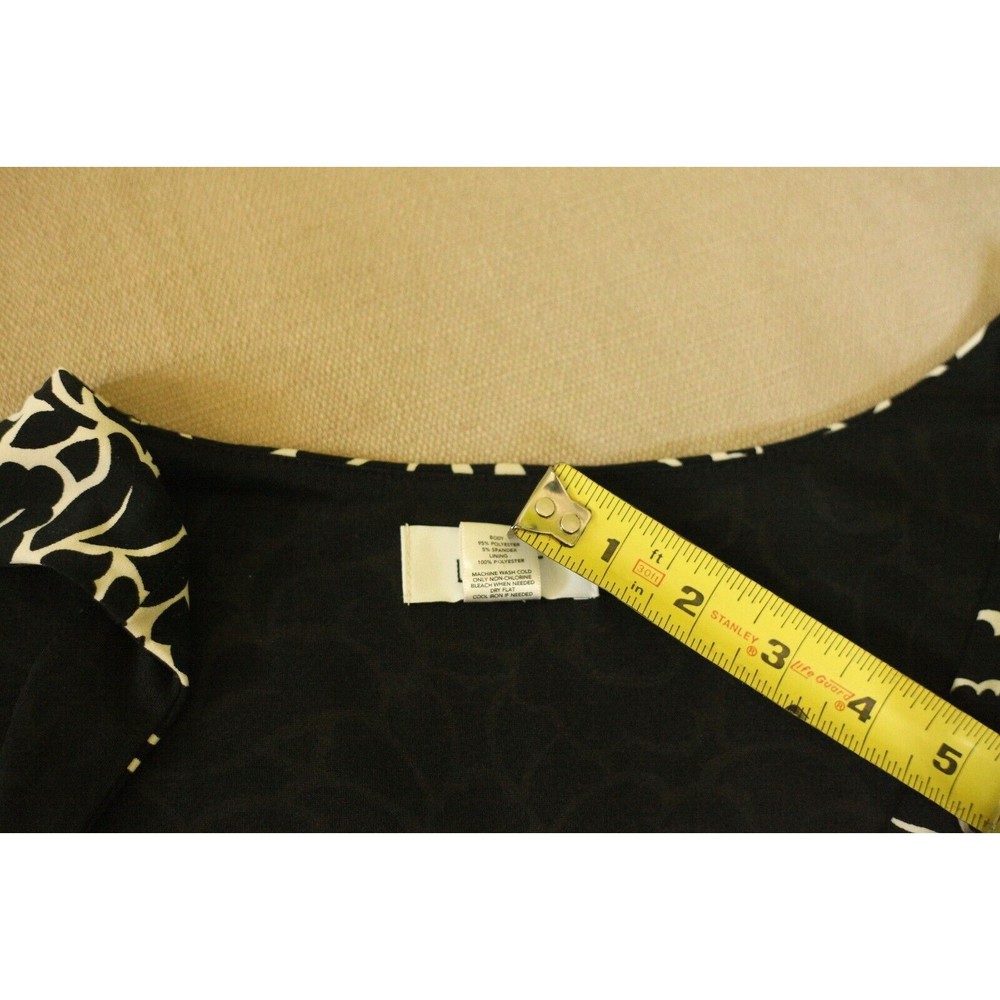 LOFT Sz M Womens Dress Black White Floral Sleeveless Round Neck Gathered Waist - Picture 12 of 12